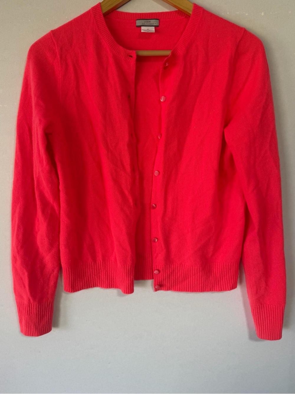 J. Crew Bright Pink Crewneck Cashmere Button-Front Cardigan
